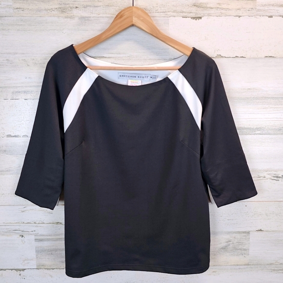 Gretchen Scott Jersey Tee Topper Medium Black 3/4 Sleeves Sporty Athleisure Golf - Picture 7 of 16